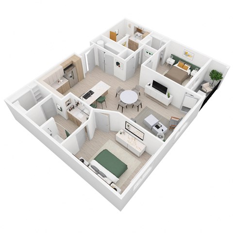 Floor plan for 2 beds, 2 baths, 1086 sqft